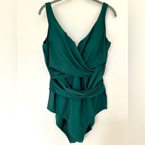 Land's End green one piece slim swimsuit, size 16.